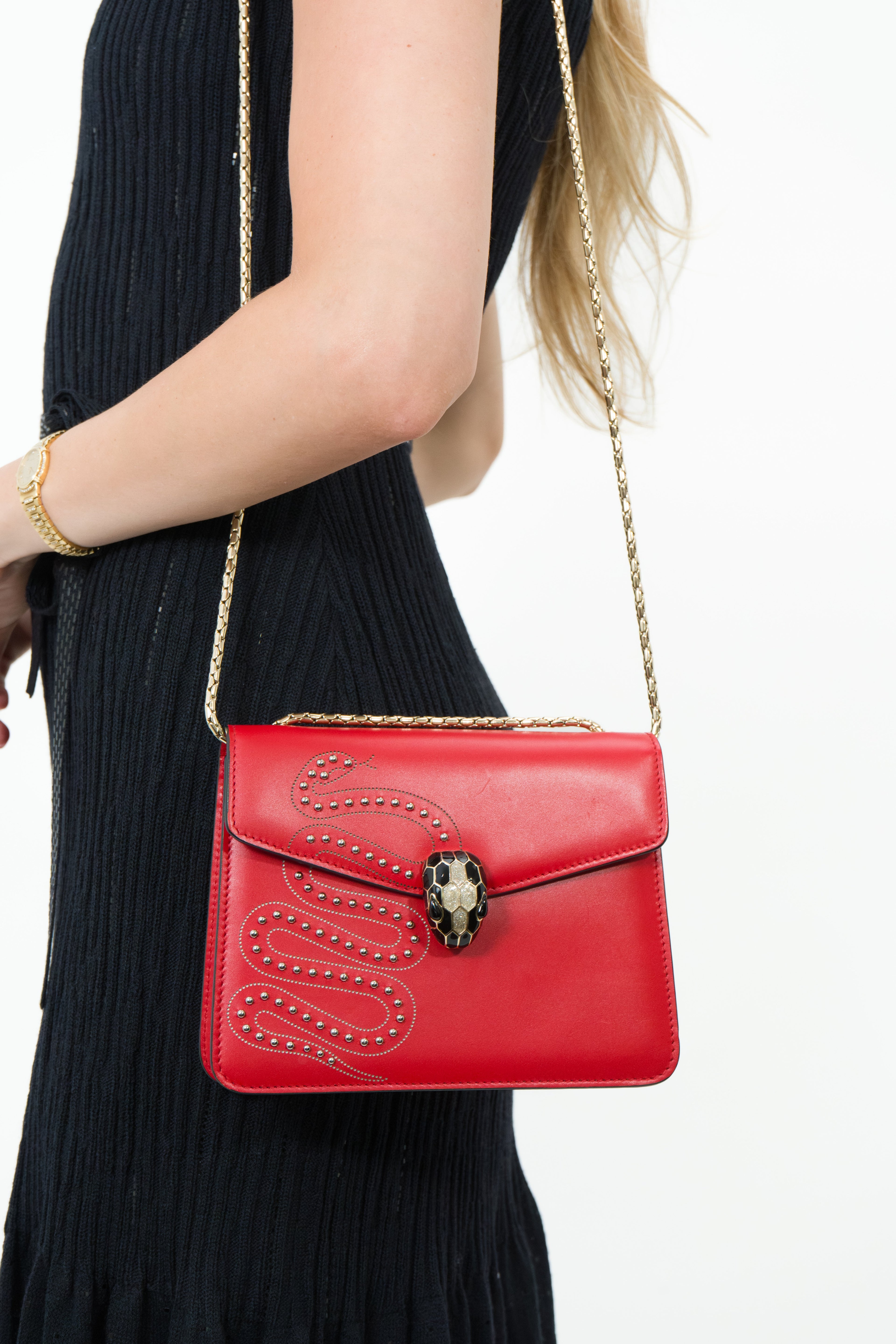 Bvlgari Serpenti Red Nappa Embellished Serpenti Forever Bag
