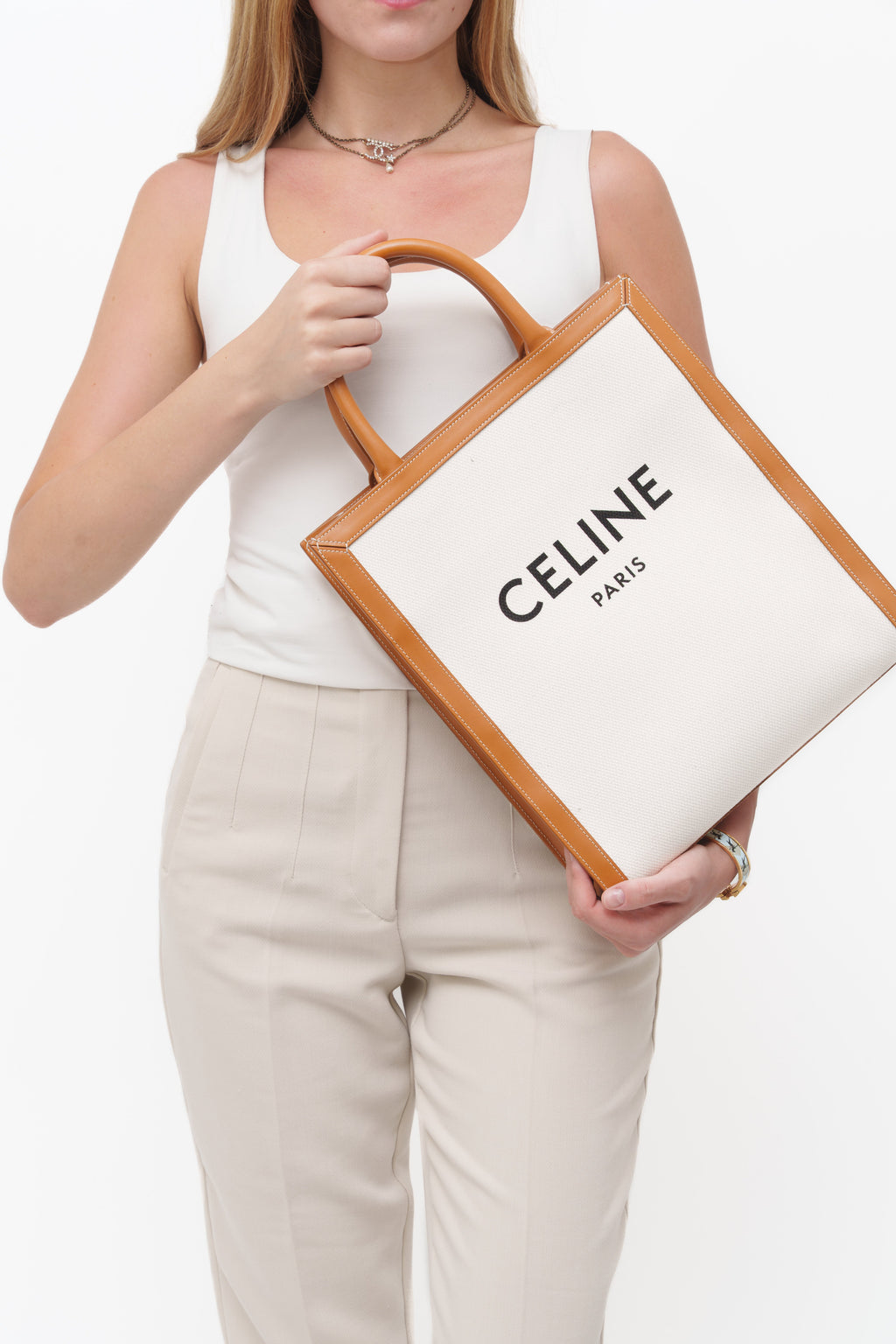 Celine Beige Small Canva Vertical Cabas Bag