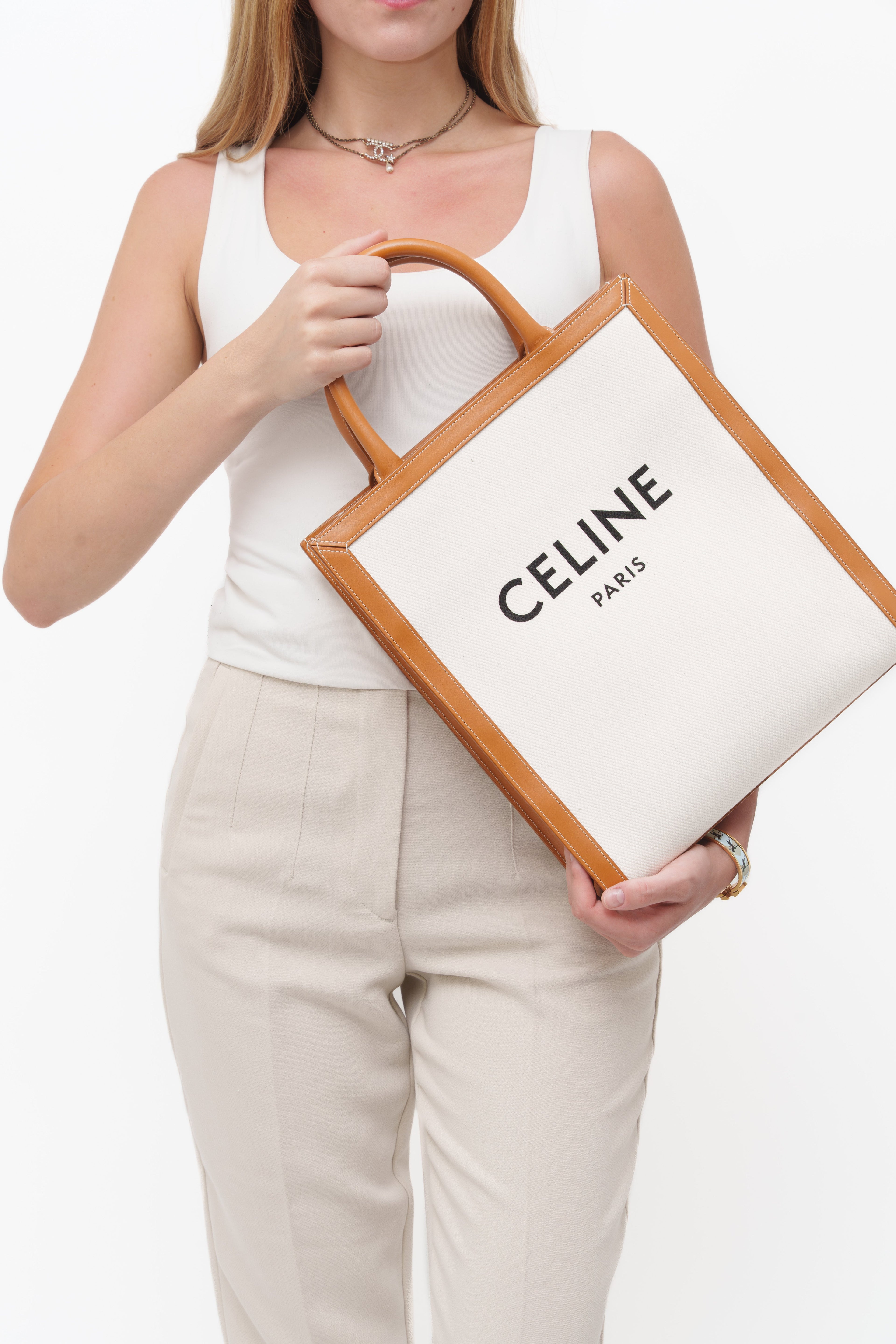 Celine Beige Small Canva Vertical Cabas Bag