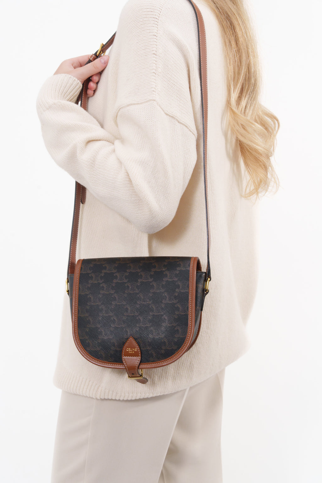 Celine Brown Medium Falco Crossbody Bag