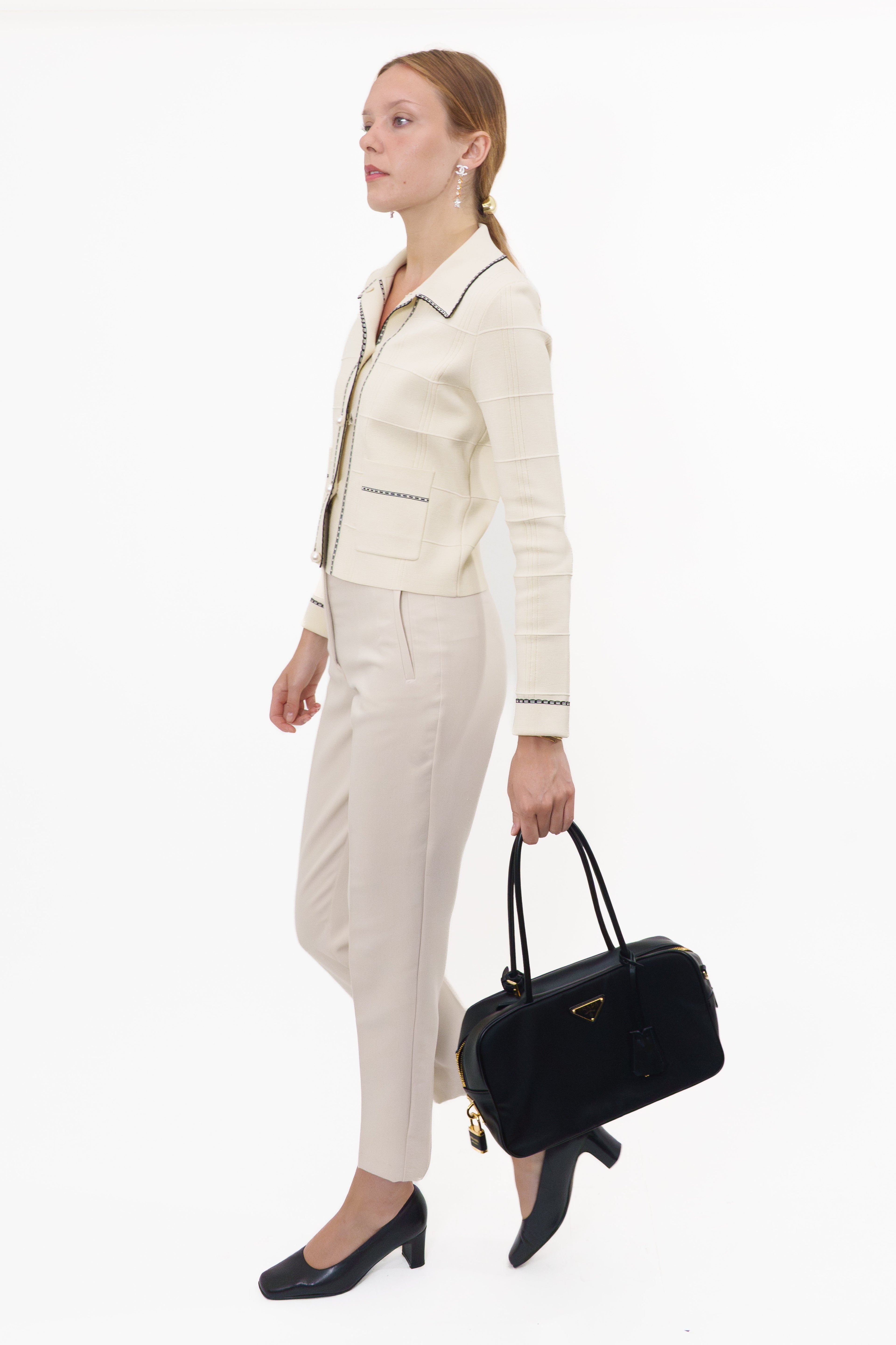 Prada Black Re-Nylon and Leather Top Handle Bag