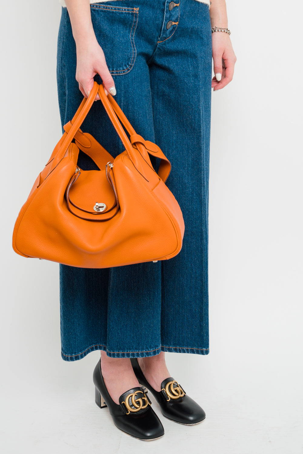 Hermes Orange Lindy 34 Clemence Leather