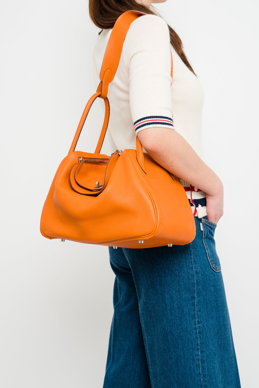Hermes Orange Lindy 34 Clemence Leather
