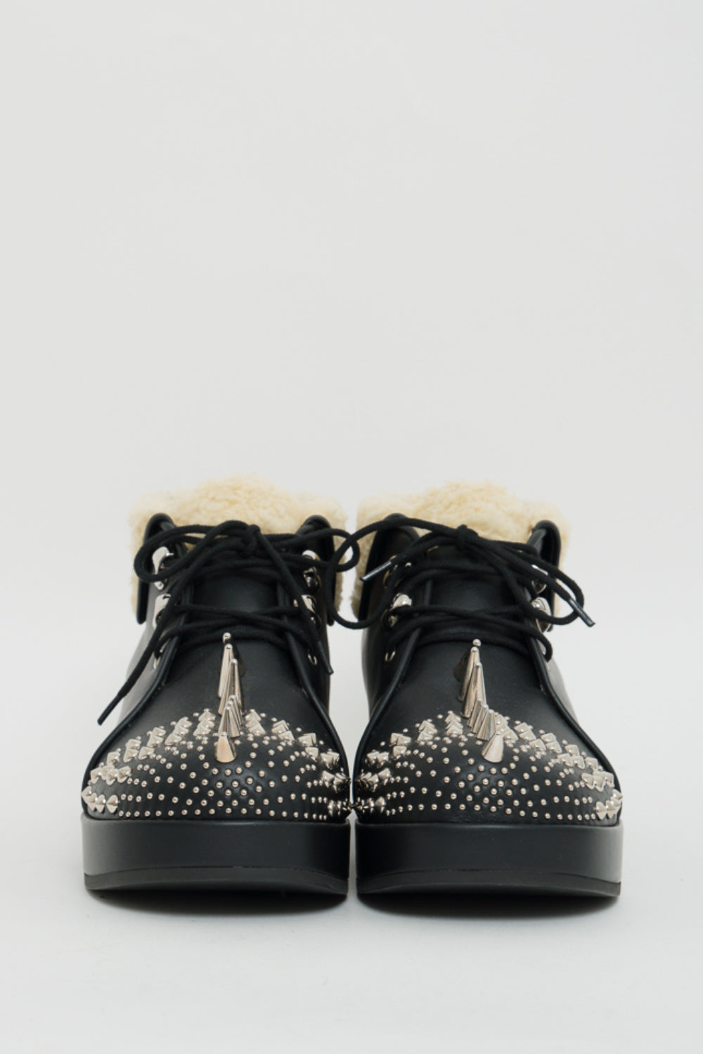 Gucci Black Shearling Studded Leather Boots 38