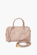 Prada Taupe Saffiano Bowler Bag With Strap