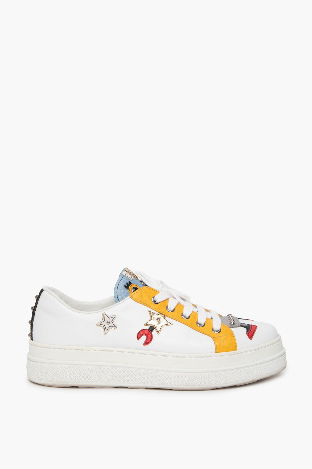 Prada White Leather Robot Applique Platform Sneakers Size 39