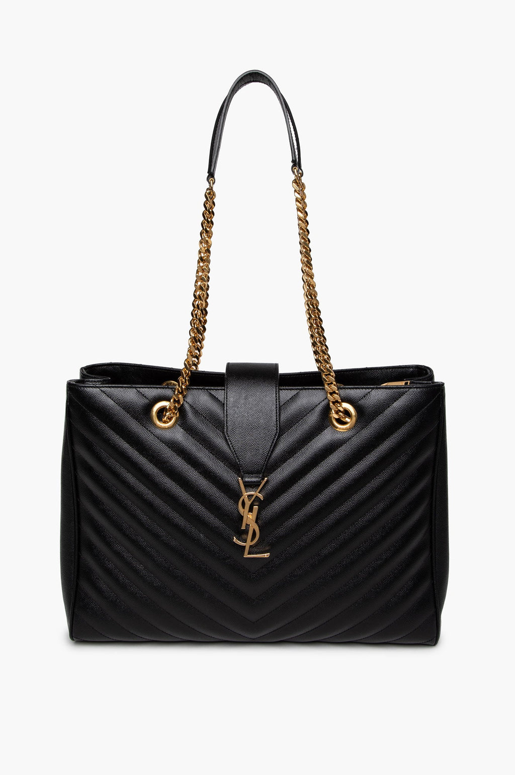Saint Laurent Black Matelassé Chevron Monogram Shopping Bag