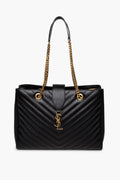 Saint Laurent Black Matelassé Chevron Monogram Shopping Bag