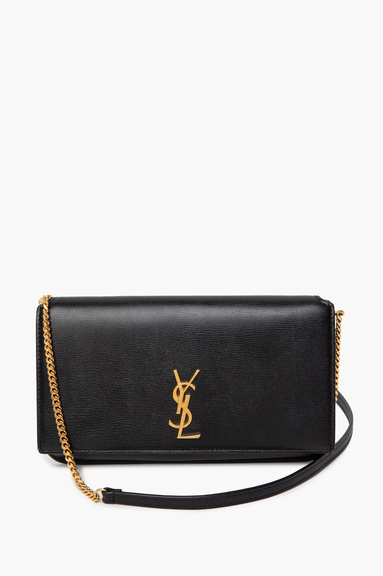 Saint Laurent Black Smooth Leather Cassandre Phone Bag