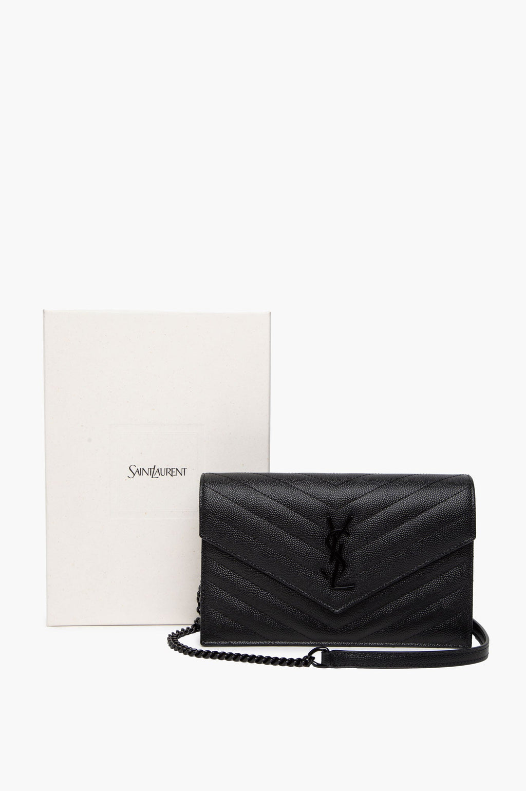Saint Laurent Black Cassandre Envelope Chain Wallet