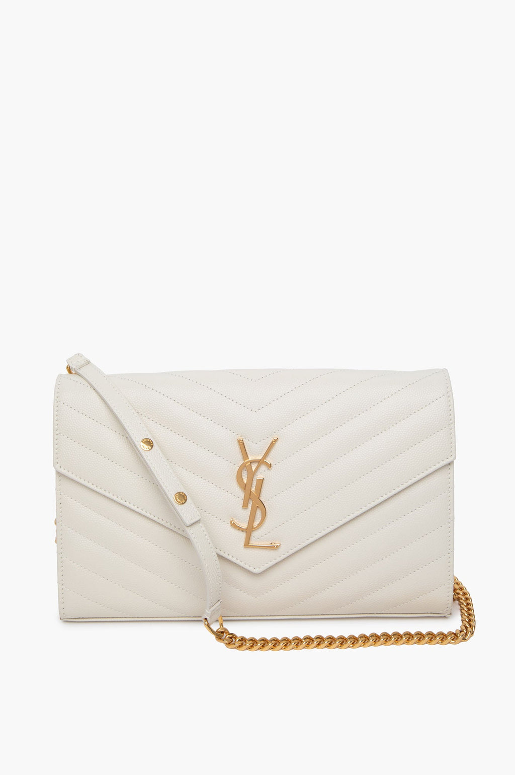 Saint Laurent Cream Grain de Poudre Leather Classic Cassandre Chain Wallet