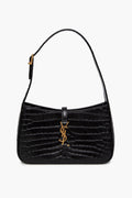 Saint Laurent Black Croc Embossed Shiny Leather Hobo Bag