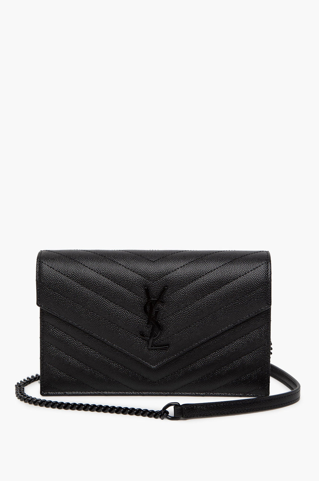 Saint Laurent Black Cassandre Envelope Chain Wallet