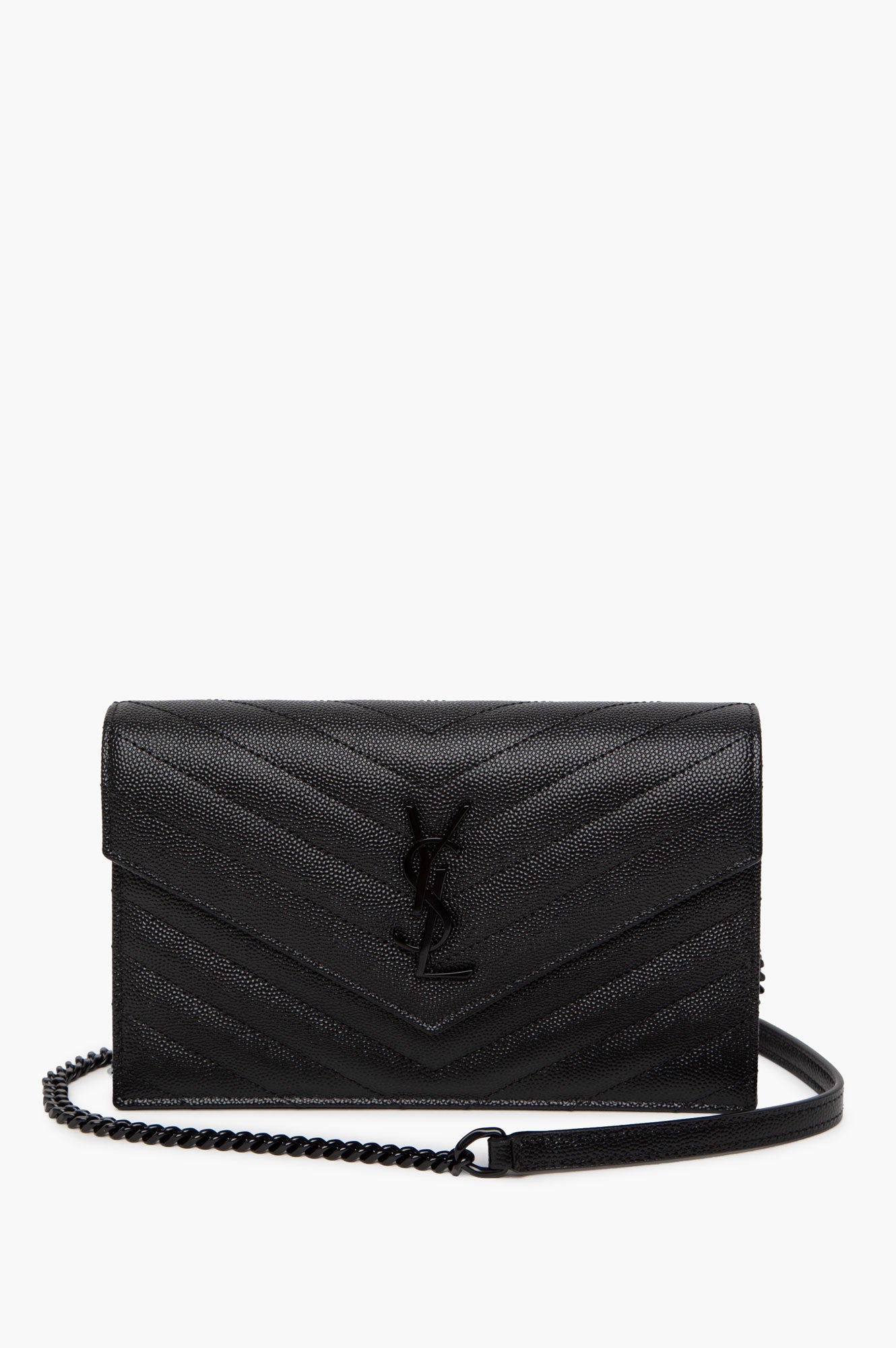 Saint Laurent Black Cassandre Envelope Chain Wallet