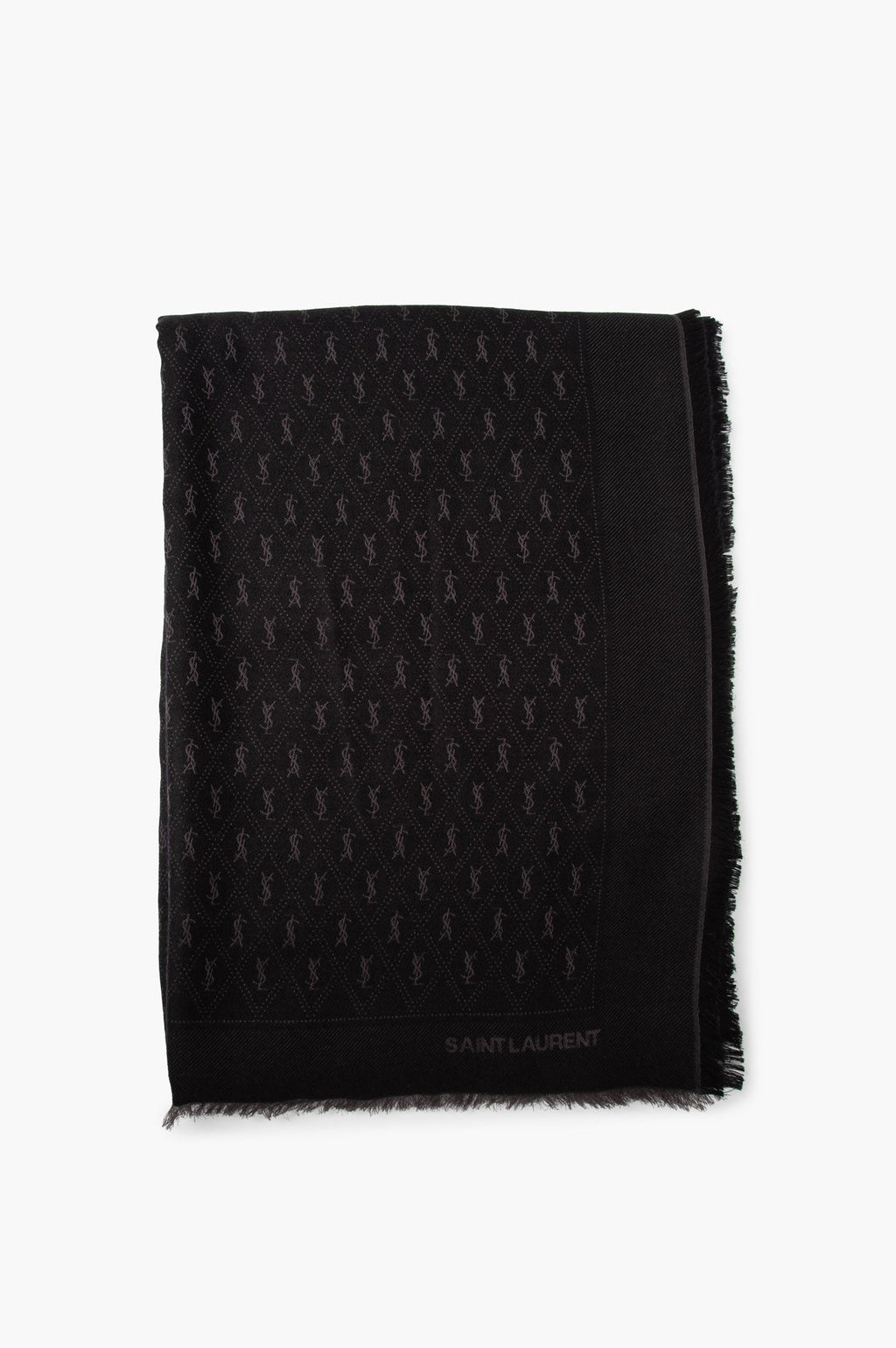 Saint Laurent Grey/Black Wool Blend Monogram Maxi Scarf