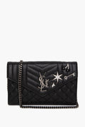 Saint Laurent Limited Edition Black Quilted Leather Embellished Monogramme Envelope Chain Wallet