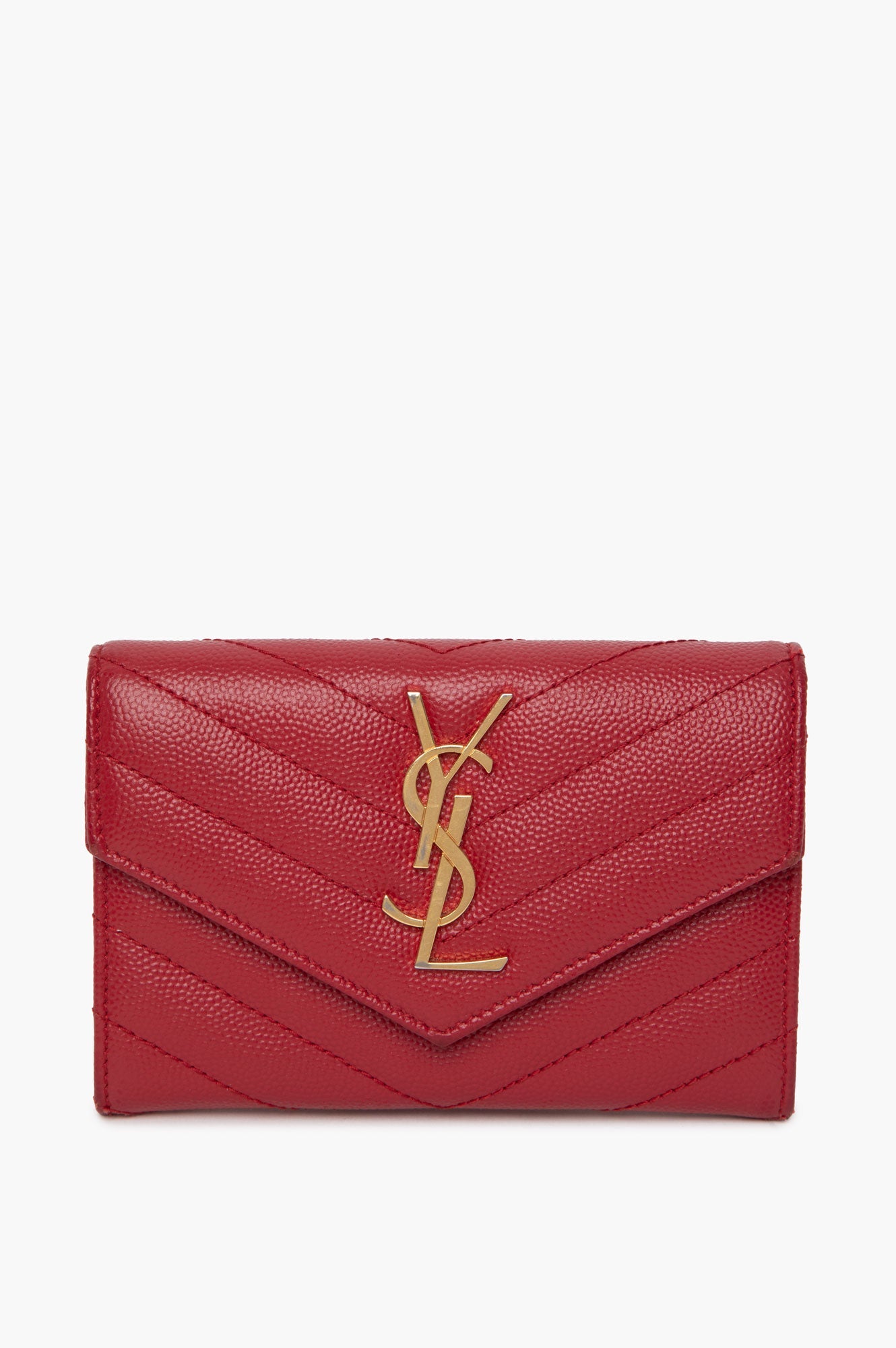 Saint Laurent Red Leather Matelassé Envelope Wallet