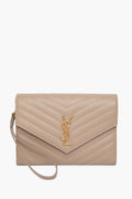 Saint Luarent Dark Beige Cassandre Small Matelasse Leather Clutch