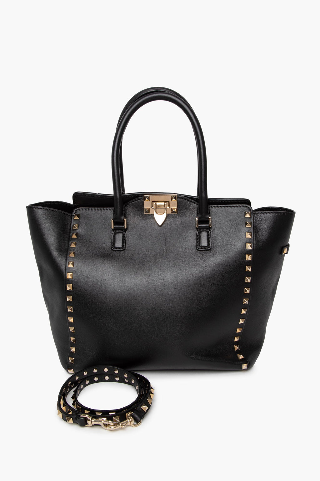 Valentino Black Calfskin Medium Rockstud Tote w/ Strap