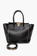 Valentino Black Calfskin Medium Rockstud Tote w/ Strap