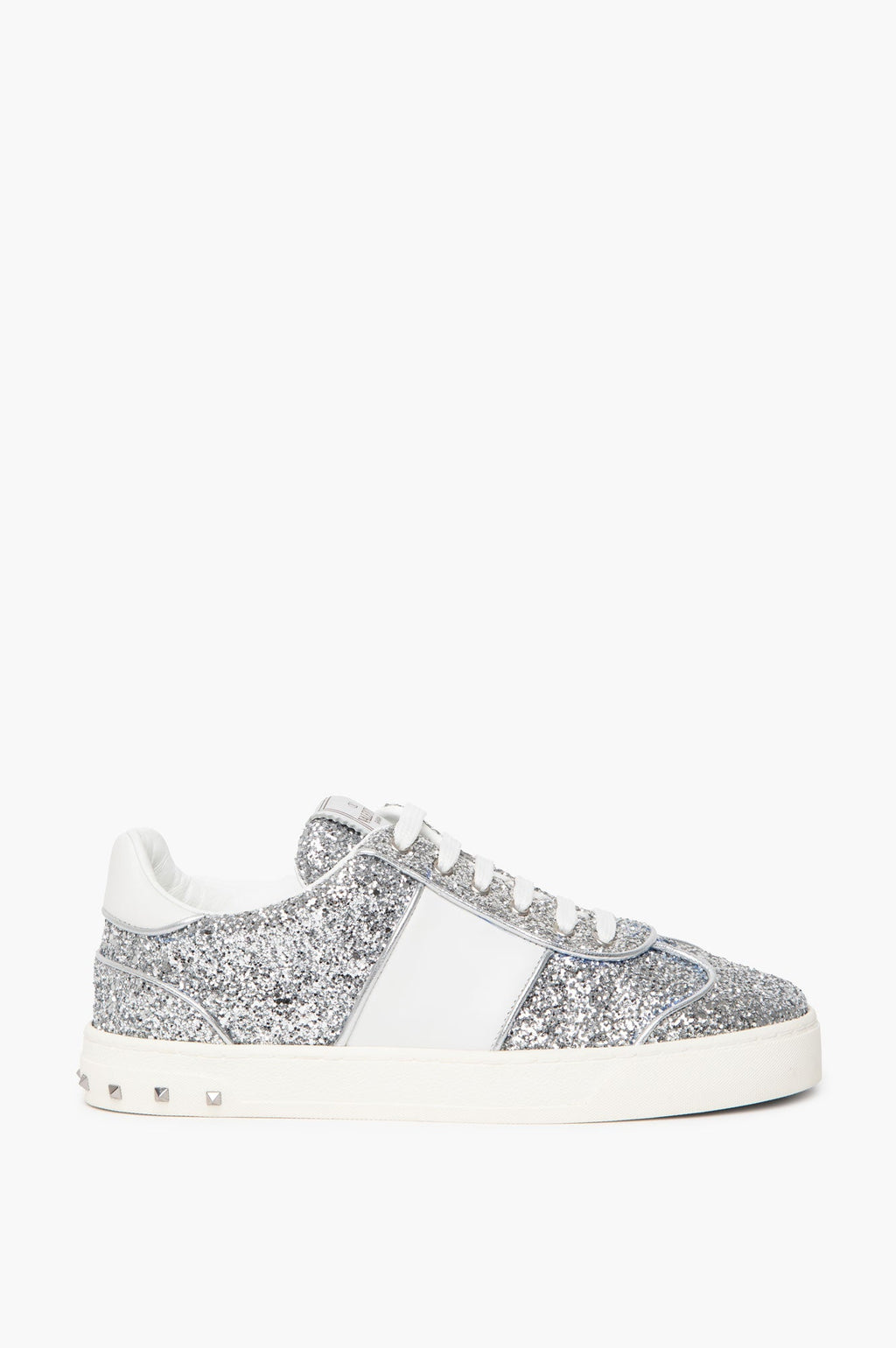 Valentino Silver Fly Crew Glitter Sneakers Size 37