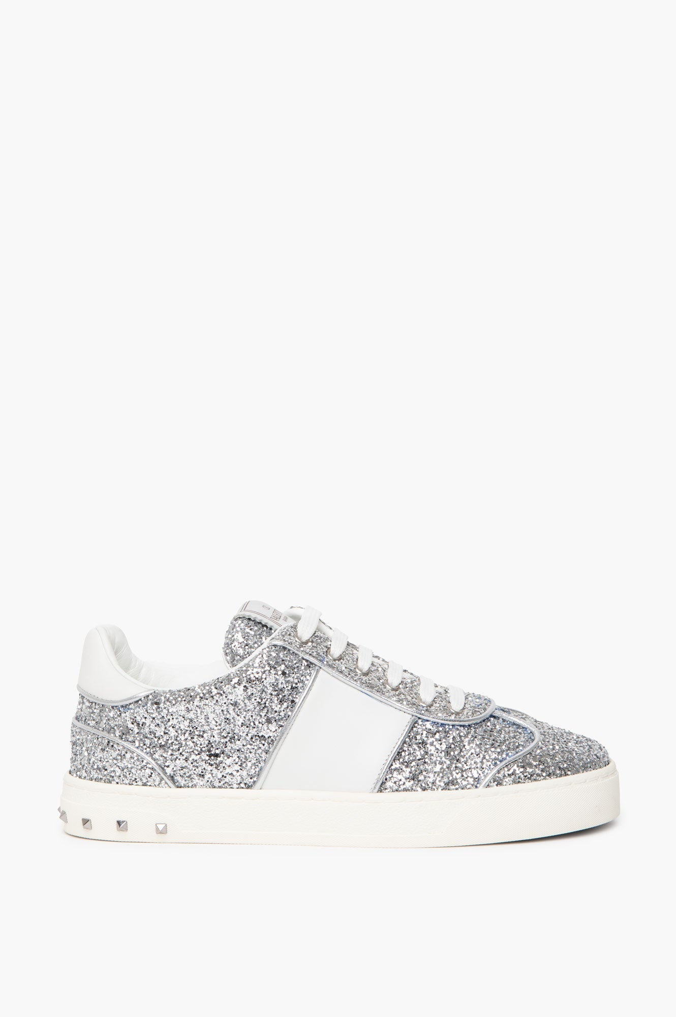 Valentino Silver Fly Crew Glitter Sneakers Size 37