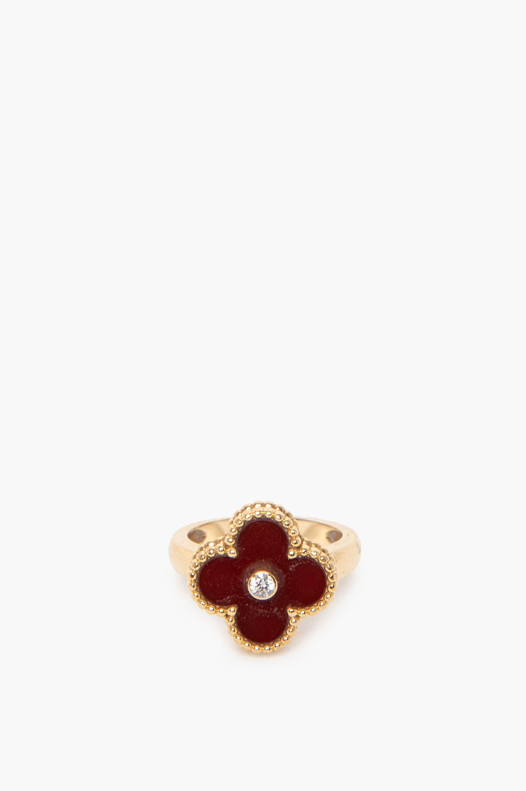 Van Cleef & Arpels 18k Gold Carnelian & Diamond Vintage Alhambra Ring