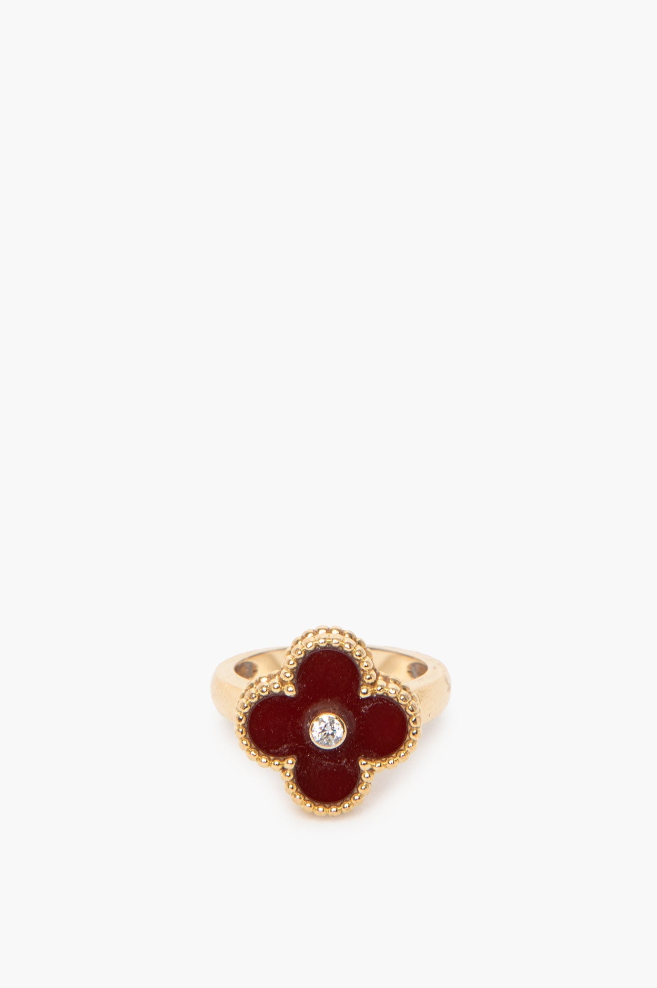 Van Cleef & Arpels 18k Gold Carnelian & Diamond Vintage Alhambra Ring