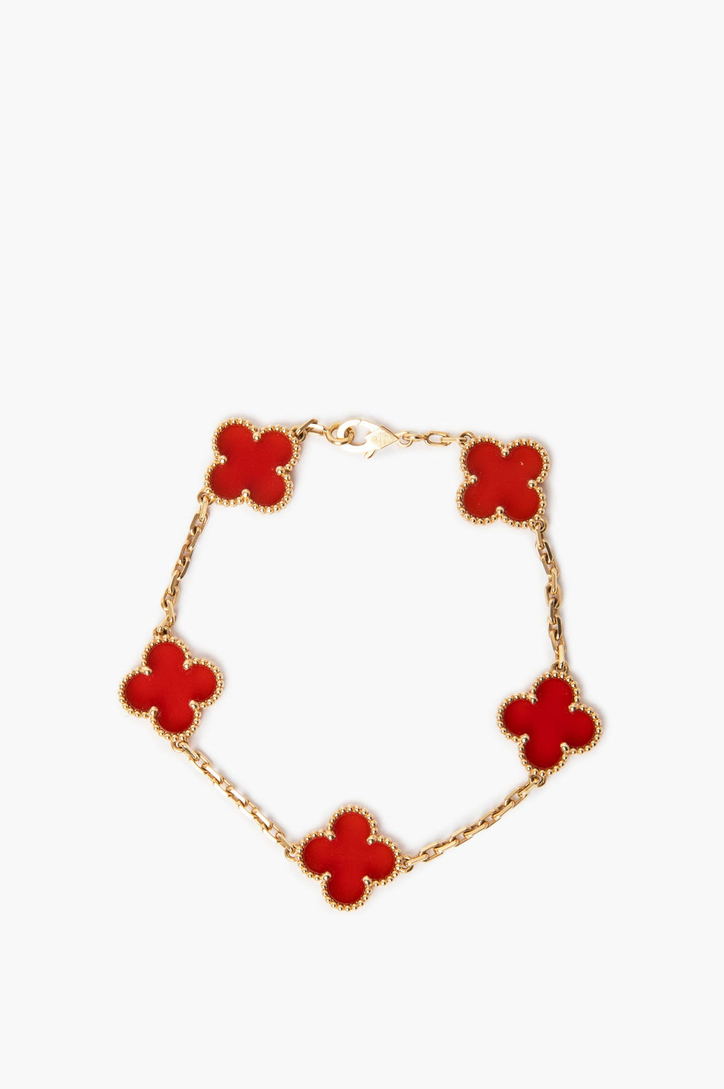 Van Cleef & Arpels 18K Yellow Gold & Carnelian Vintage Alhambra 5 Motif Bracelet
