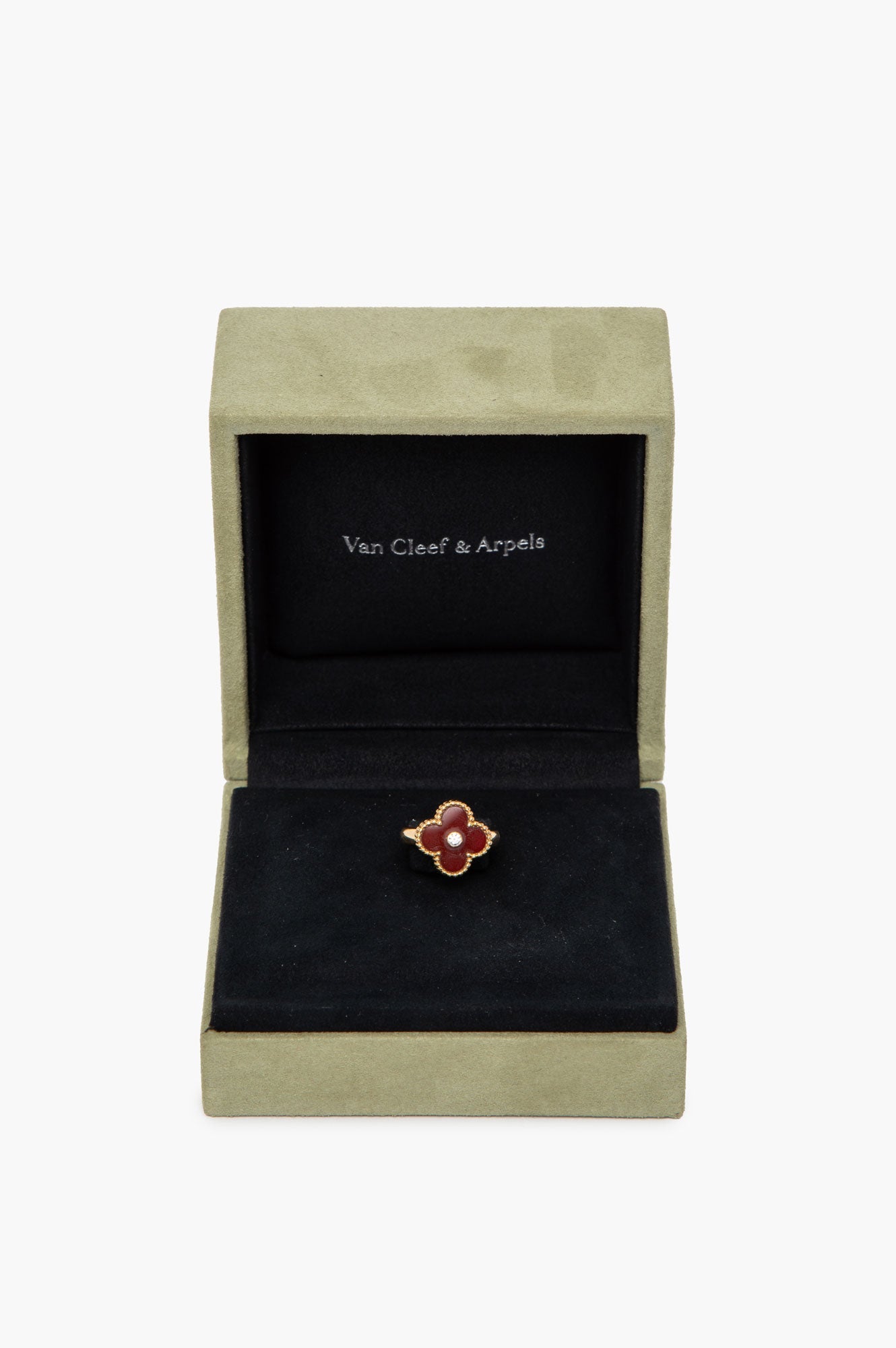 Van Cleef & Arpels 18k Gold Carnelian & Diamond Vintage Alhambra Ring