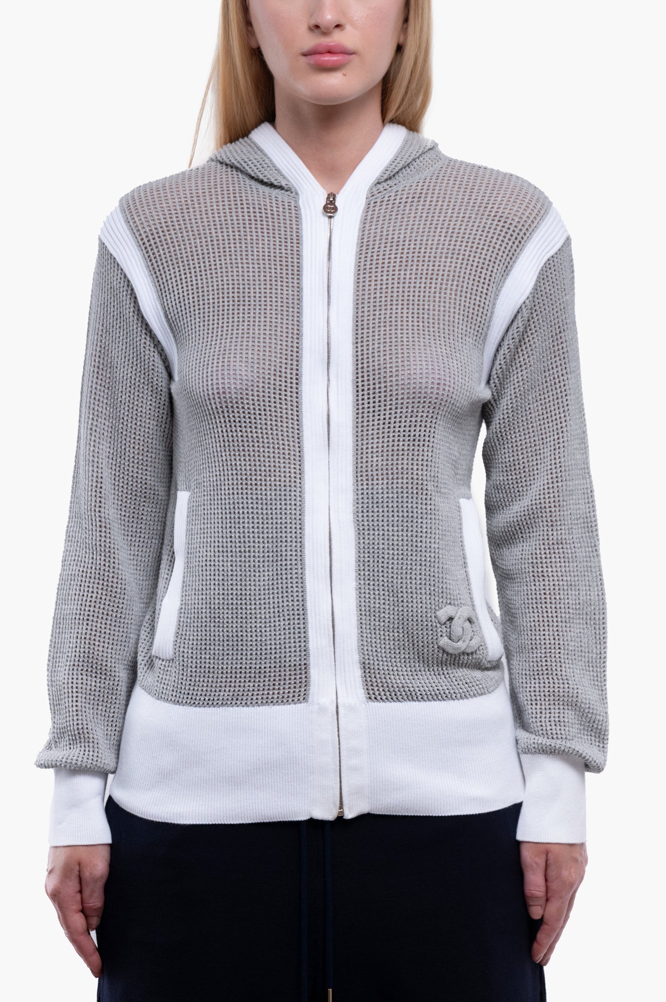 Chanel Grey CC Logo Cardigan Size M/38