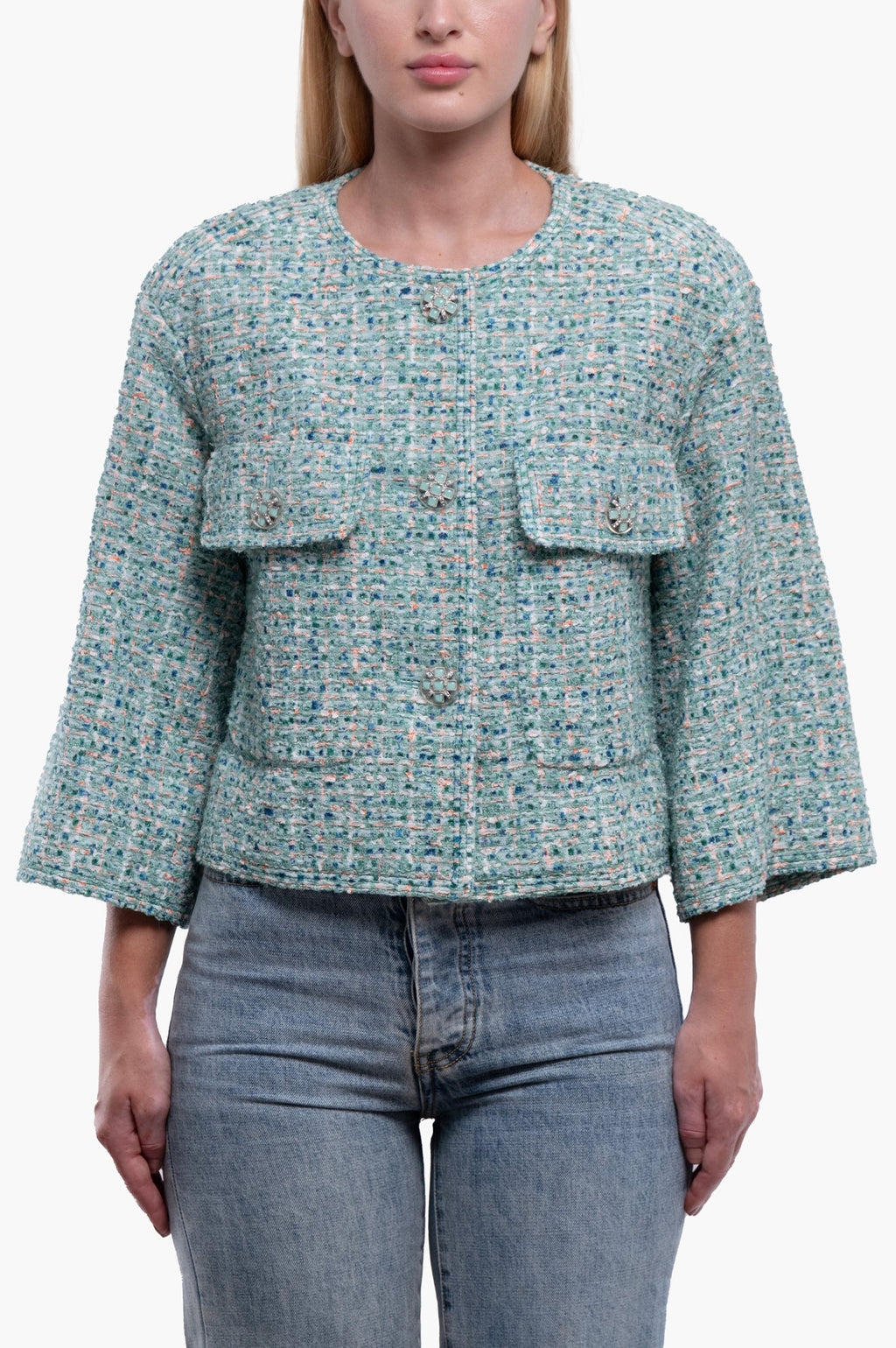 Chanel 2019 Green Tweed Pattern Jacket Size 34
