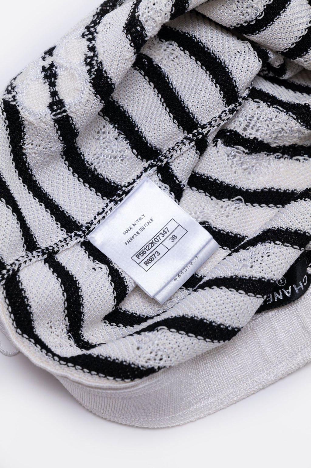 Chanel White and Black Viscose Striped Camellia Knit Skirt Size M/38