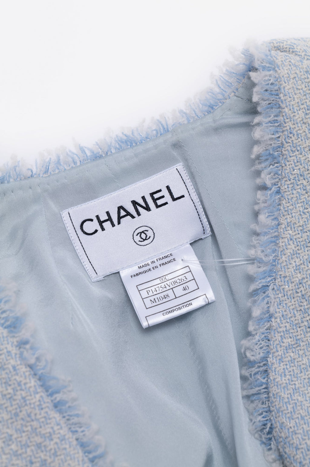 Chanel 2000 Light Blue Tweed Blazer Size 40