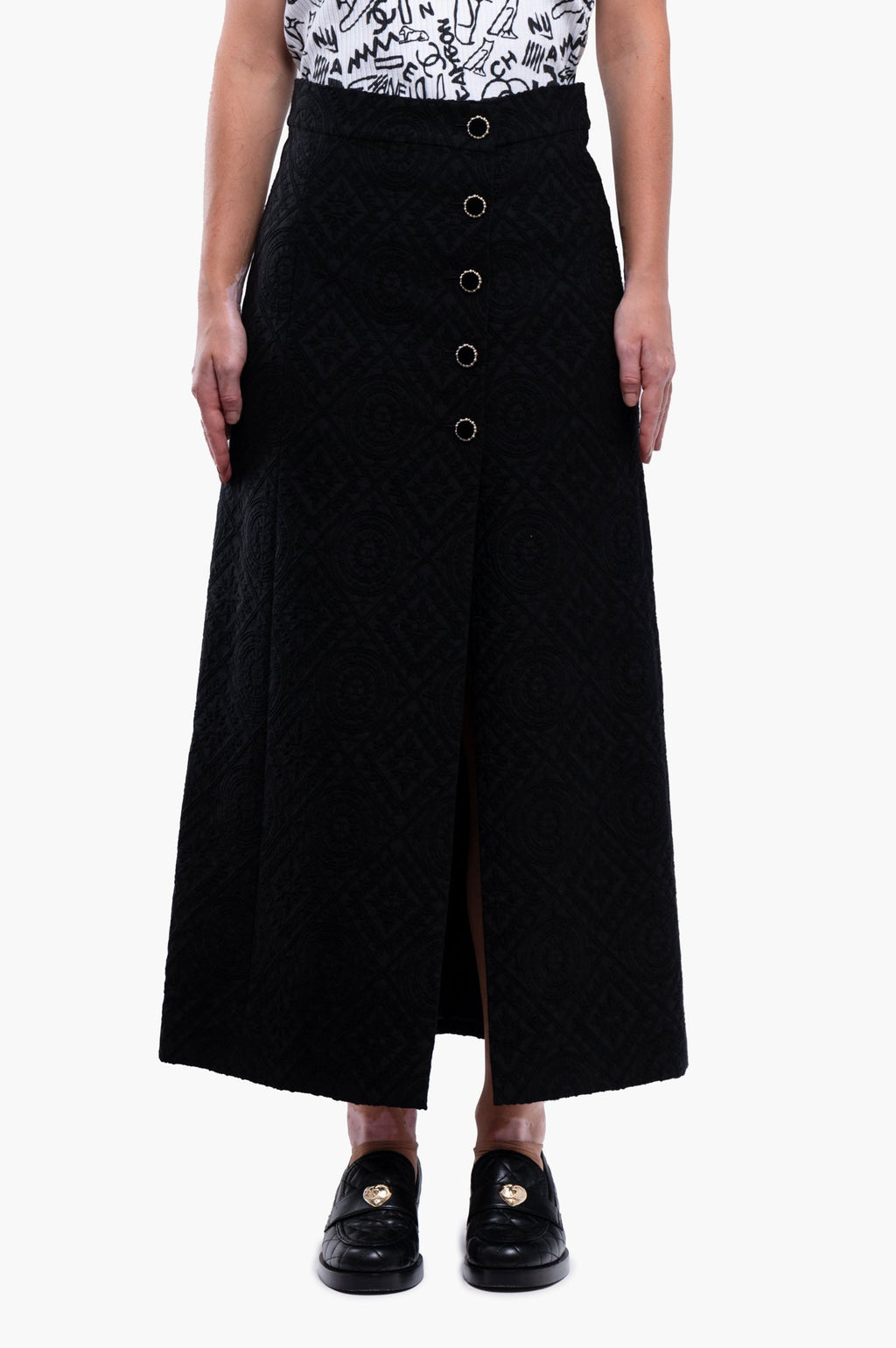 Chanel 2021A Black Maxi Wool Skirt Size 36