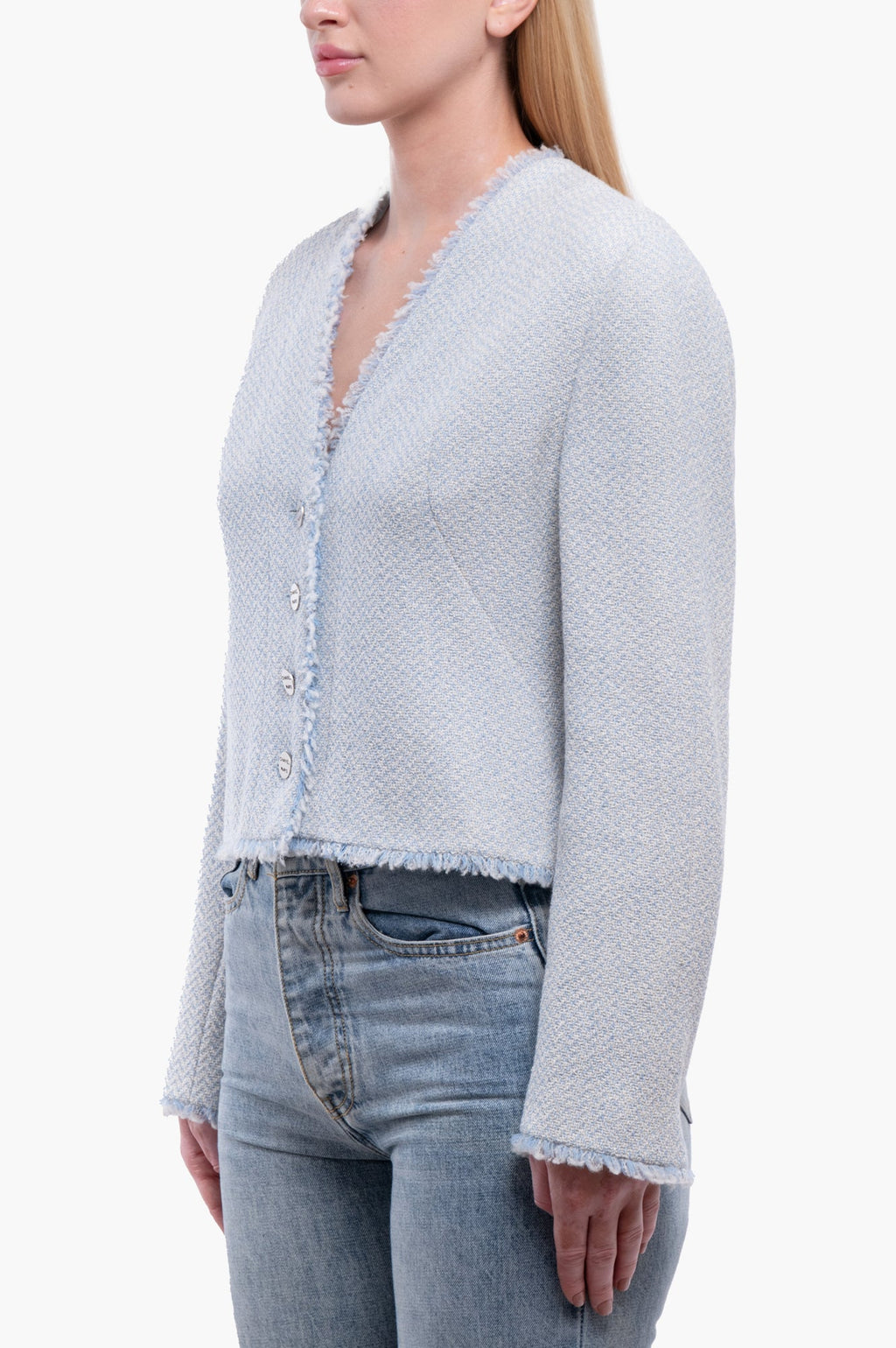 Chanel 2000 Light Blue Tweed Blazer Size 40