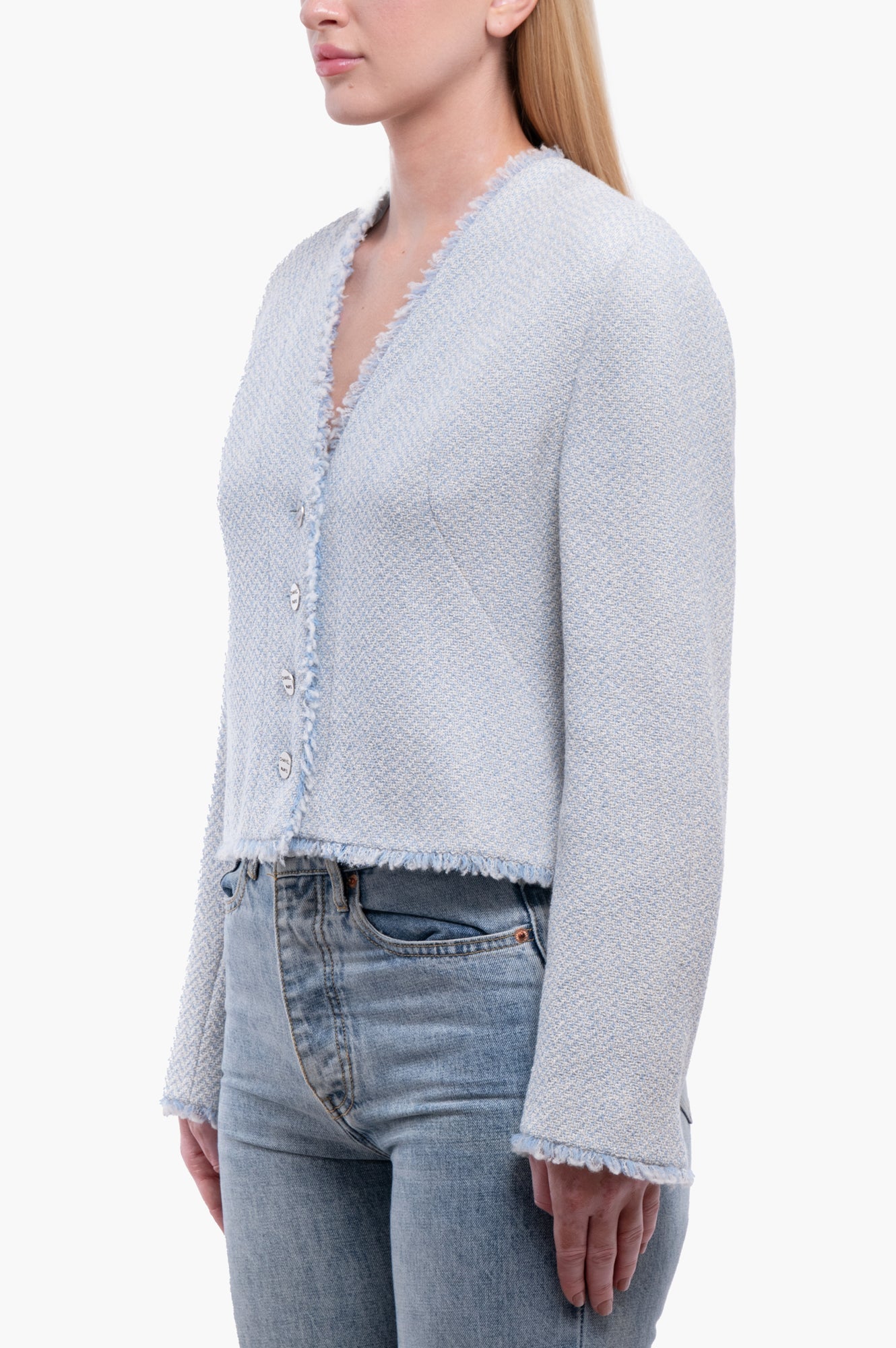 Chanel 2000 Light Blue Tweed Blazer Size 40