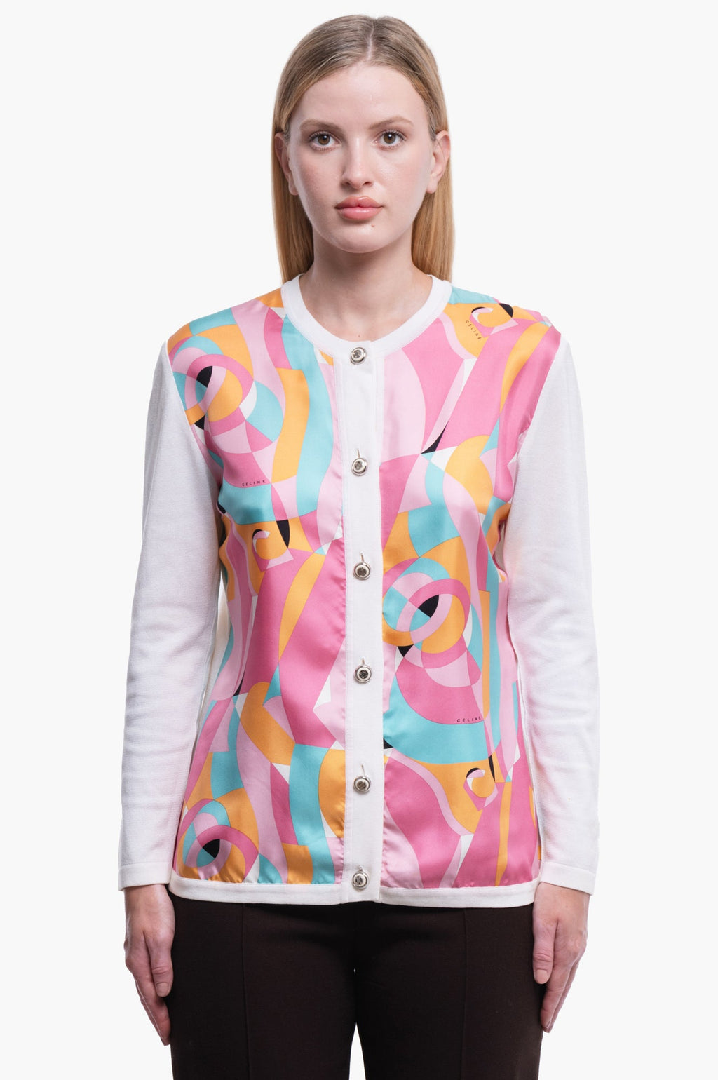 Celine Cream Printed Cardigan Size 38