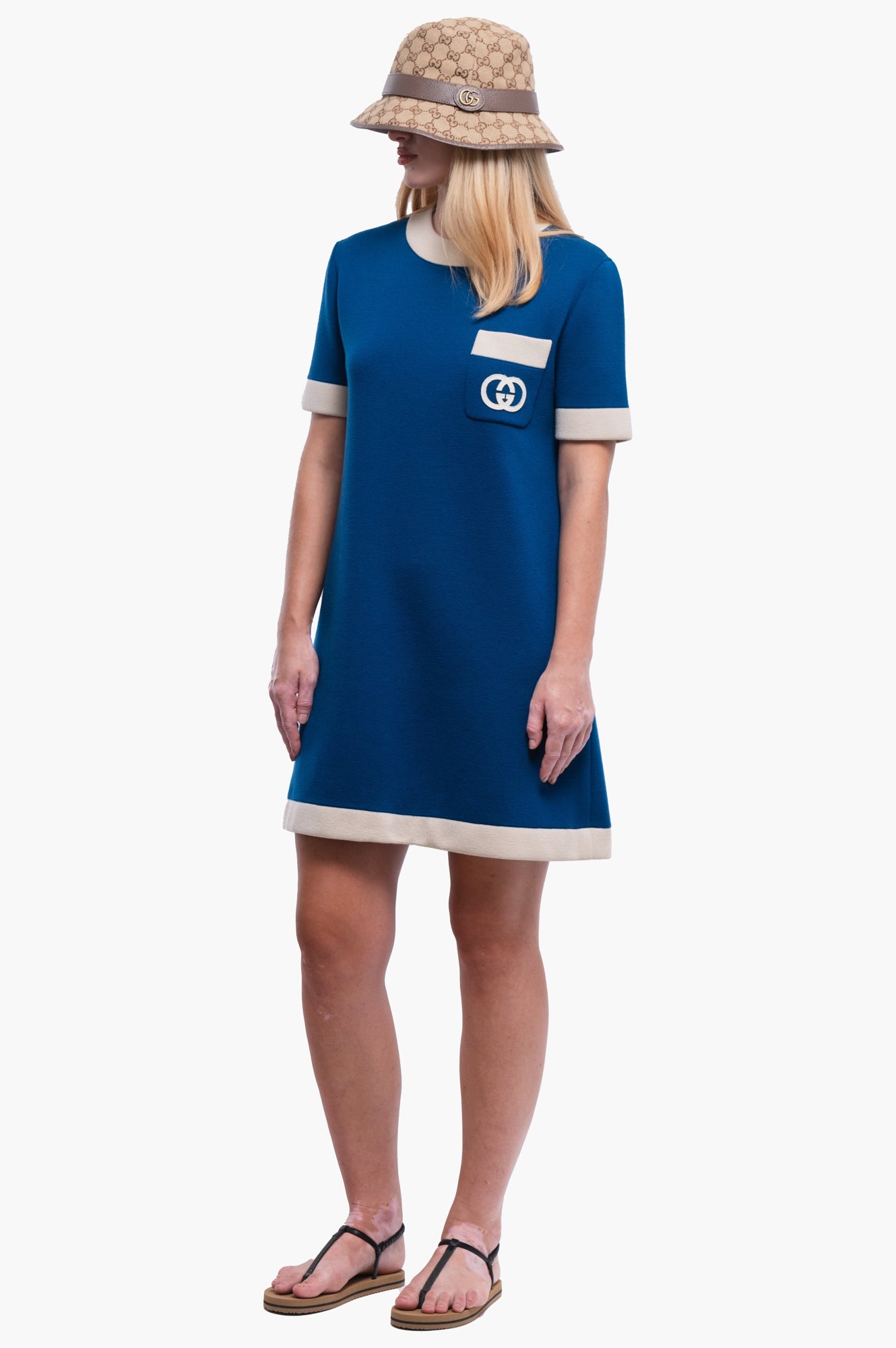 Gucci 2023 Blue Wool GG Logo Dress Size L