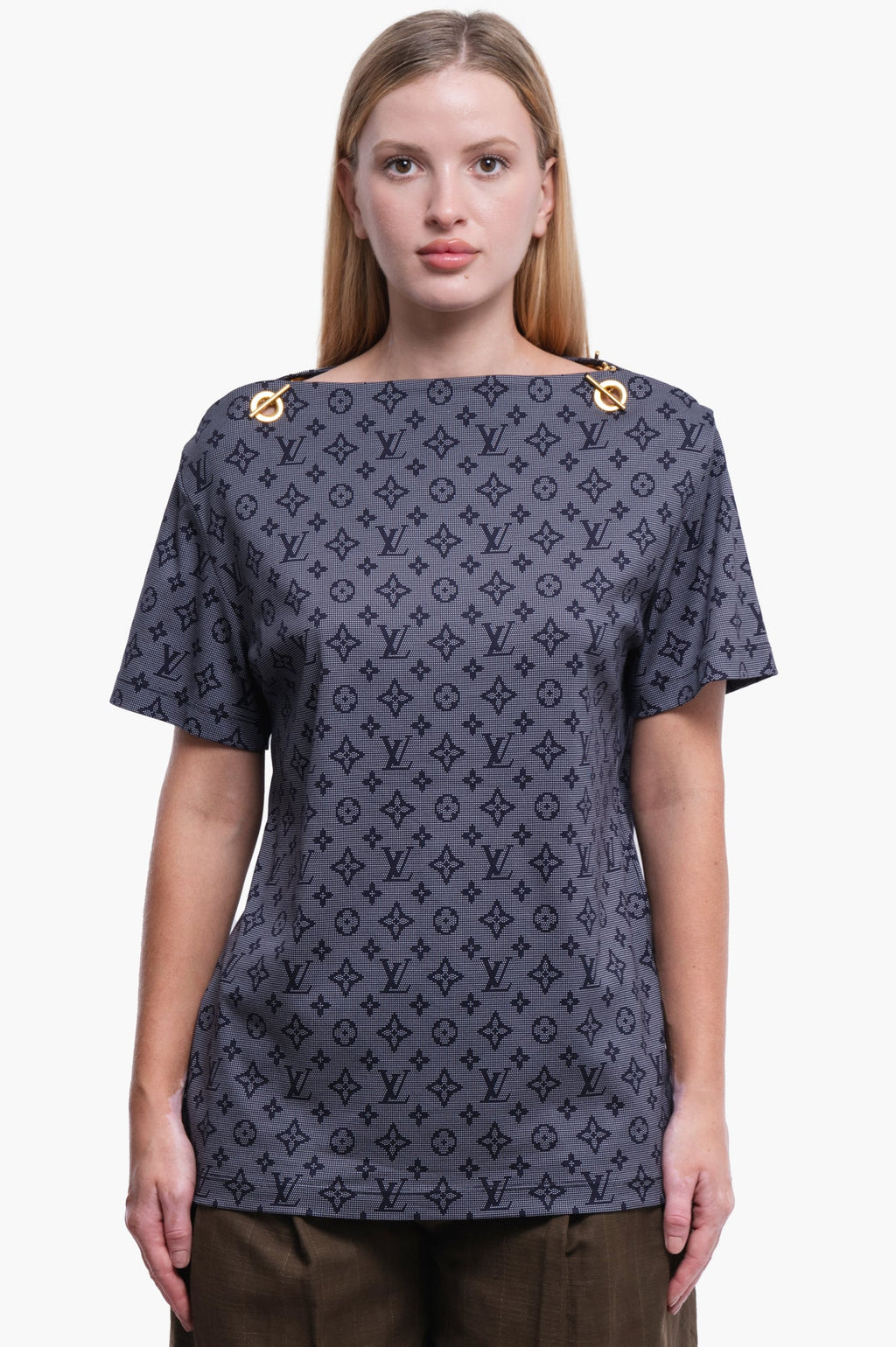 Louis Vuitton Navy Monogram Shirt With Chain Size M