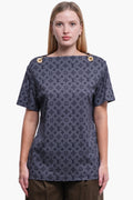 Louis Vuitton Navy Monogram Shirt With Chain Size M