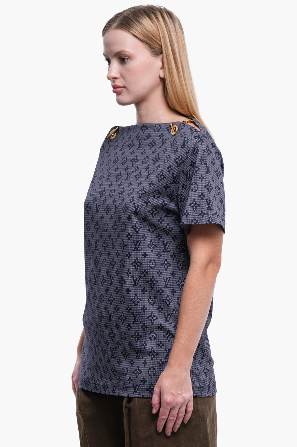 Louis Vuitton Navy Monogram Shirt With Chain Size M