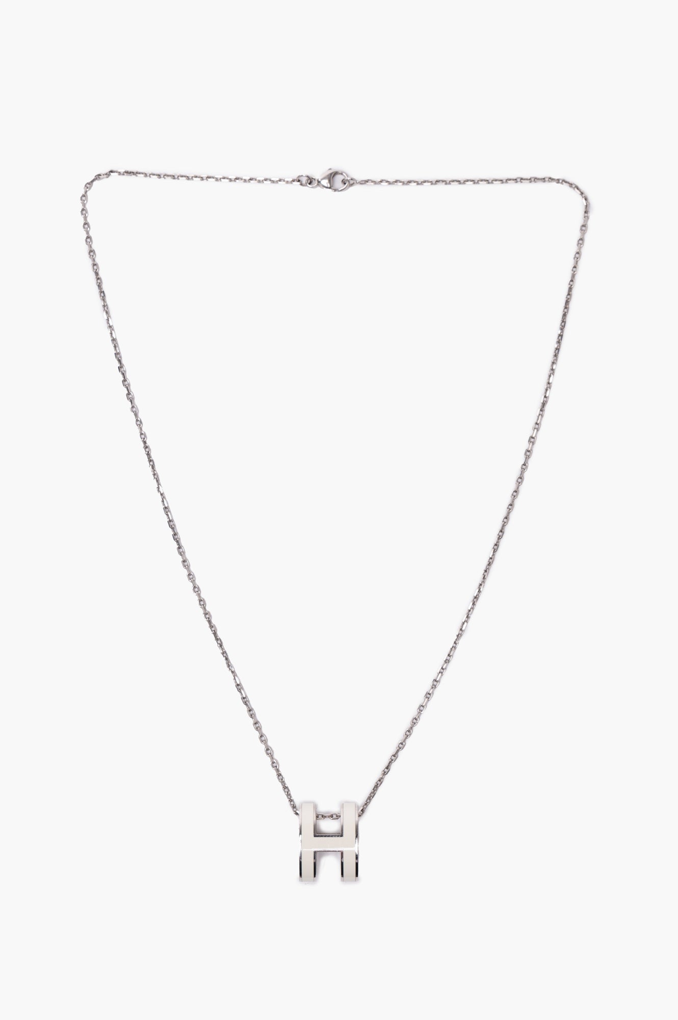 Hermes White/Silver Pop H Pendant Necklace