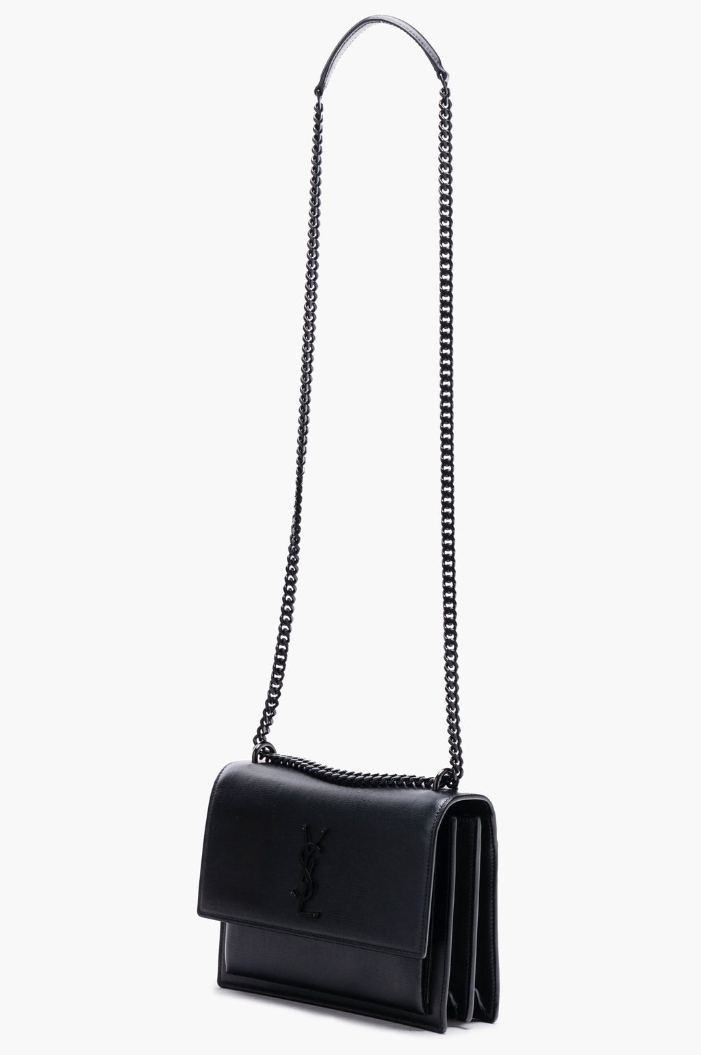 Saint Laurent Black Soft Calfskin Sunset Crossbody Chain Bag