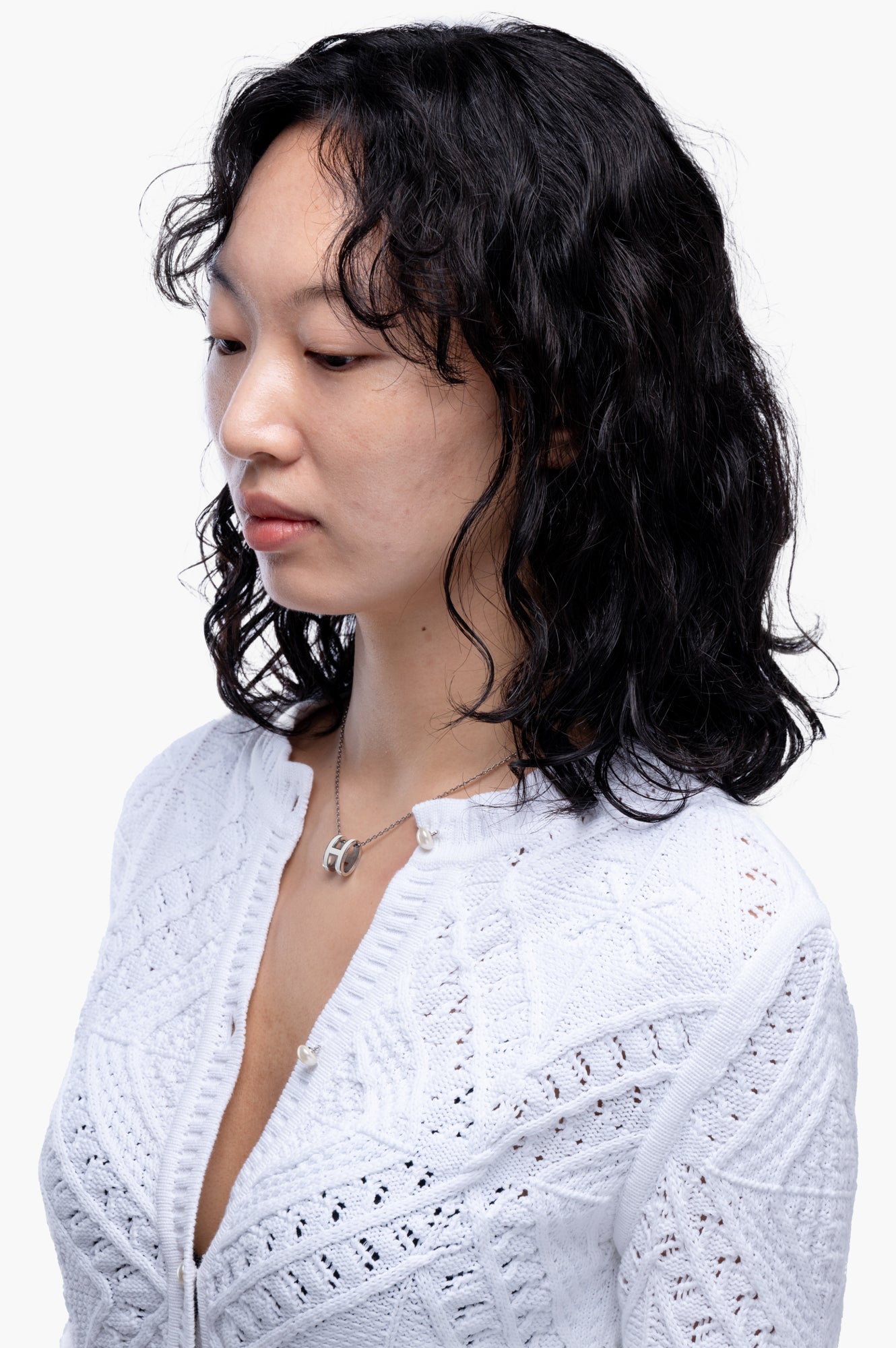 Hermes White/Silver Pop H Pendant Necklace