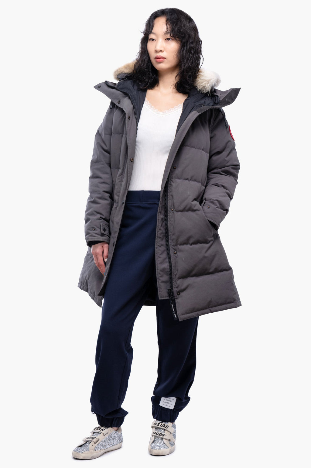 Canada Goose Grey With Hood Down Jacket Size M
