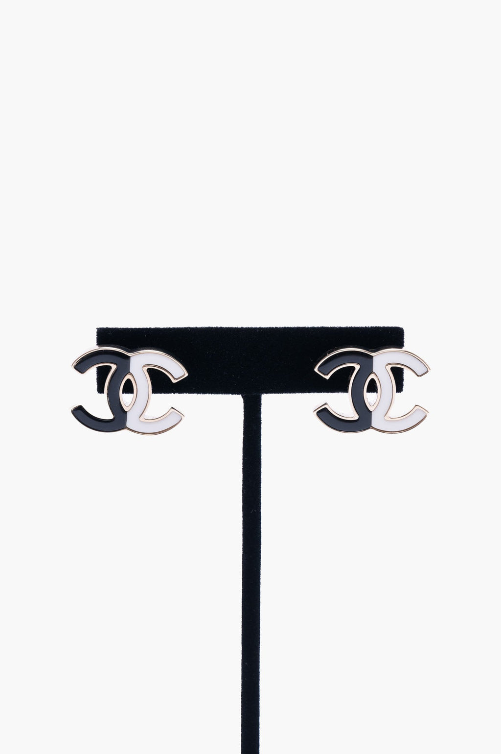 Chanel Gold CC Black and White Earrings