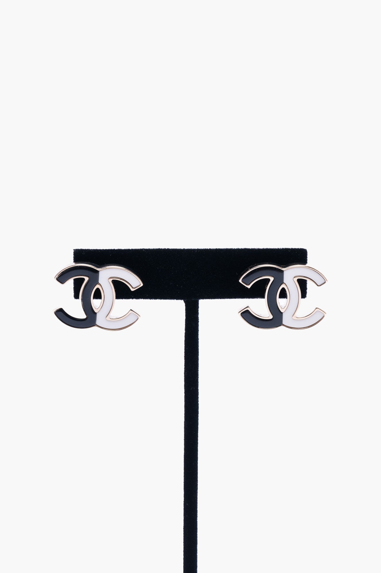 Chanel Gold CC Black and White Earrings