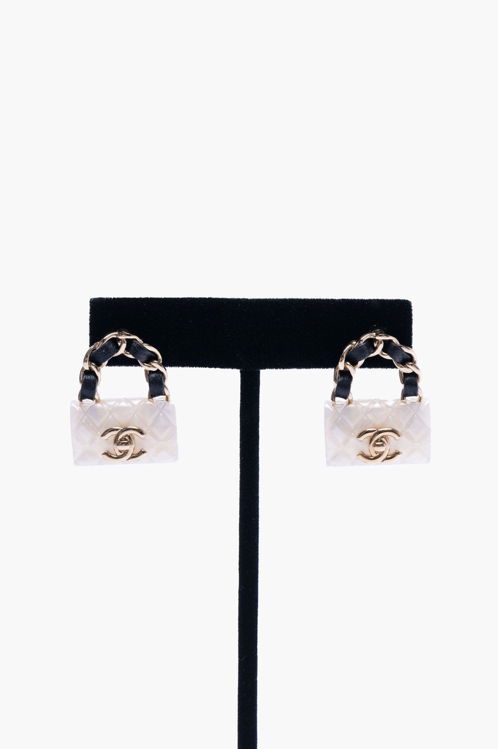 Chanel White Classic Flap Bag Earrings