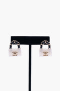 Chanel White Classic Flap Bag Earrings